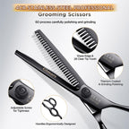 7Inch Professional 4CR Stainless Steel 6 in 1 Grooming Scissors for Dogs with Safety round Tip, Heavy Duty Titanium Coated Pet Grooming Scissor for Dogs, Cats and Other Animals