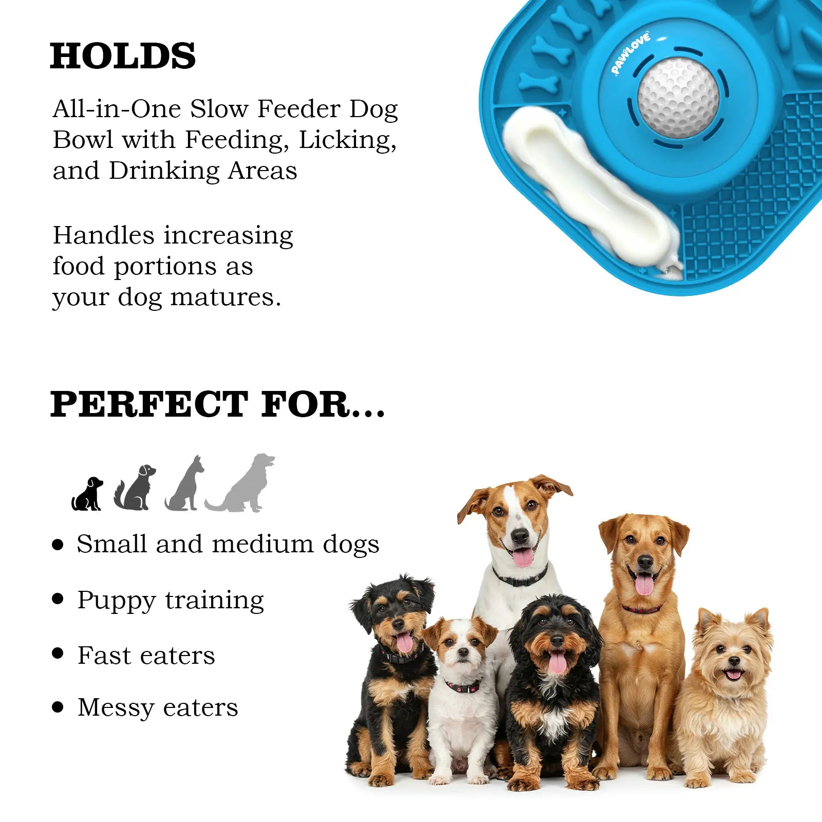 Pawlove Food Slow Feeder Bowl - Anti-Slip Ball-In Design, 3/4 Cup Capacity Neater Feeder for Liquid Treats, Bone Broth, Anxiety Relief Licking Bowl, Dishwasher Safe, Post-Op Feeding Toy for All Dog Breeds | Pet Supplies