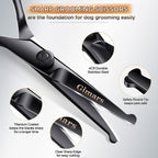 7Inch Professional 4CR Stainless Steel 6 in 1 Grooming Scissors for Dogs with Safety round Tip, Heavy Duty Titanium Coated Pet Grooming Scissor for Dogs, Cats and Other Animals
