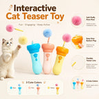 Electric Cat Teaser Toy with Fluffy Pom Balls, Interactive Handheld Cat Wand Toy for Indoor Cats and Kittens