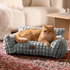 24" Faux Rabbit Fur Pet Couch Bed for Cats - Fluffy 3D Diamond Pattern Sofa, Removable Washable Cover, Non-Slip Base, Suitable for Small Dogs & Kittens