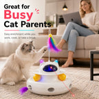 5-In-1 Interactive Cat Toy for Indoor Cats, Indoor Cat Enrichment Toy for Bored Cats, Laser Pointer, Feather Teaser, Pop up Feather, Track Balls, Light up Dome