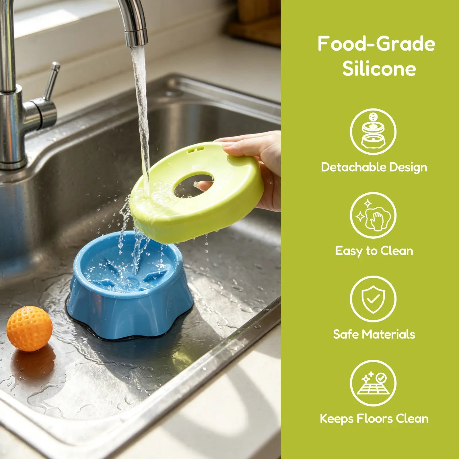 Non-Slip Slow Feeder Dog Bowl for Liquid Treats, Built-In Rolling Lick Ball, No Spill Yogurt & Peanut Butter Feeder, Keeps Bowl in Place While Dogs Lick