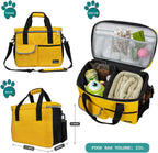 Dog Travel Bag Organizer, Pet Travel Kit with 2 Food Containers & 2 Collapsible Dog Bowls, Pet Supplies Tote with Luggage Sleeve, Weekend Road Trip Camping Essentials, Yellow, Medium