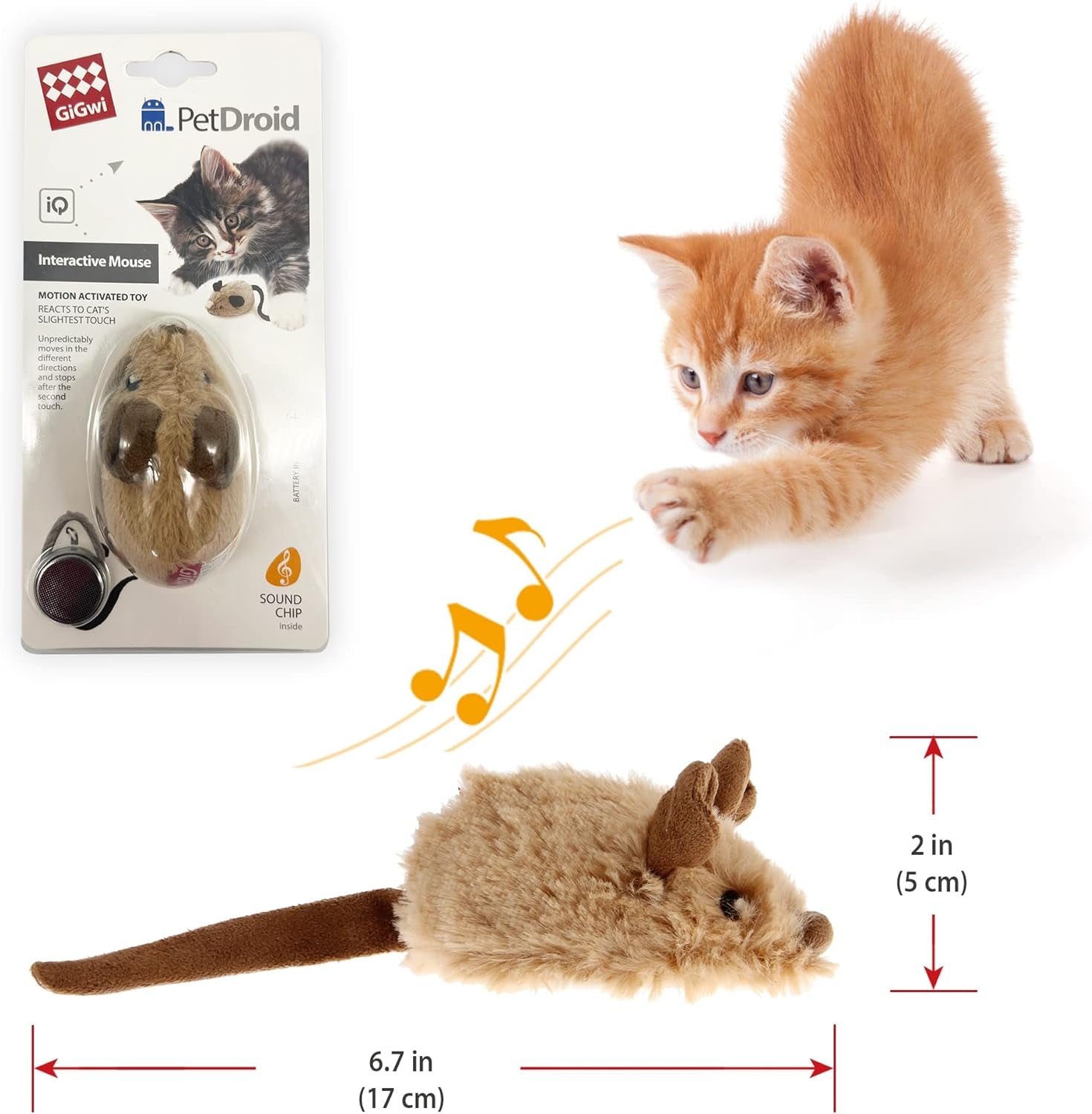 Interactive Cat Toy Mouse, Moving Automatic Cat Toys Mice Electronic with Furry Tail, Automatic Squeaky Cat Toys for Kitten Indoor/Outdoor Exercise (Brown-Ear)