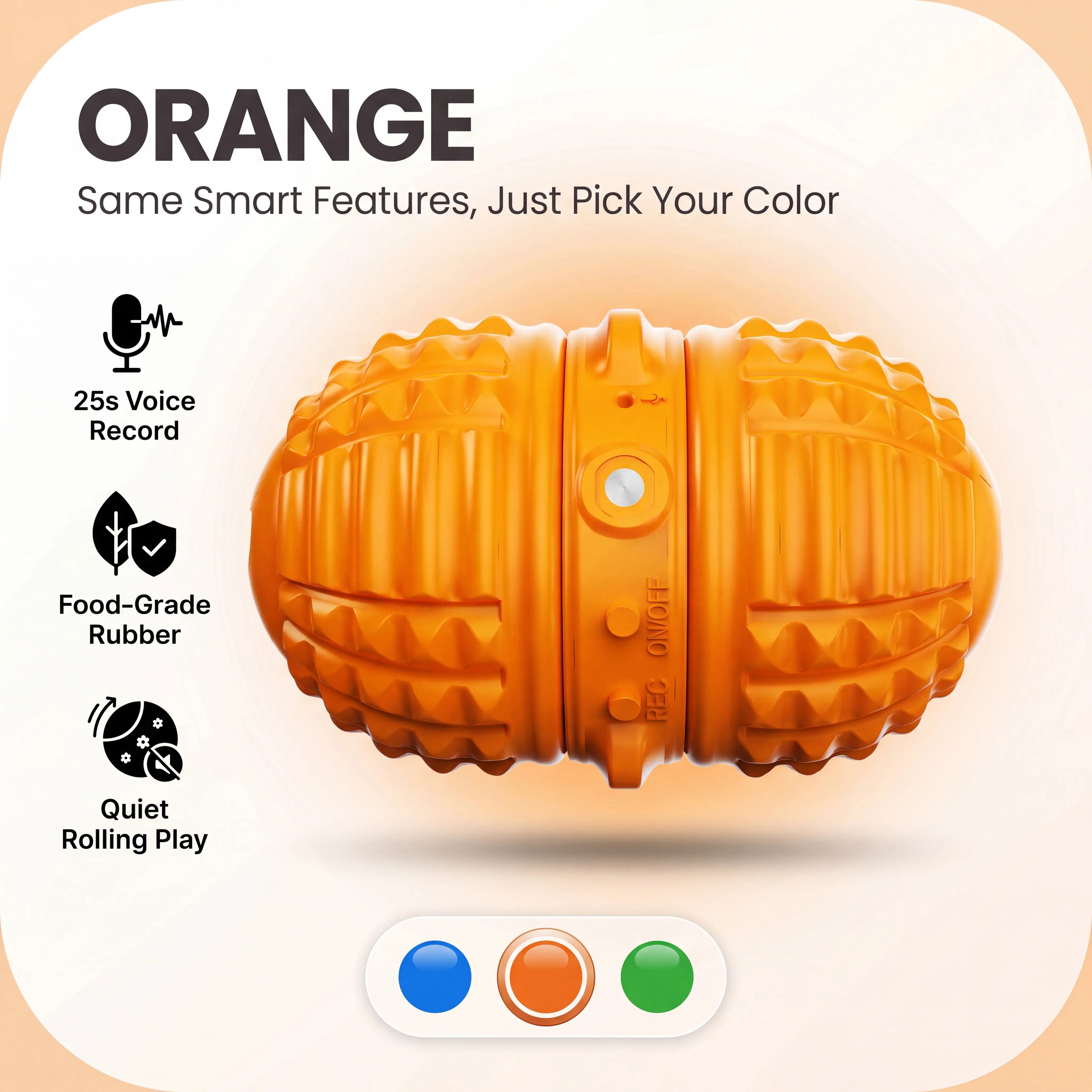 Smartwell Smart Interactive Dog Toy Motion Activated Moving Ball with 25 Second Voice Recording Quiet Mode for Small and Medium Dogs Indoor Play