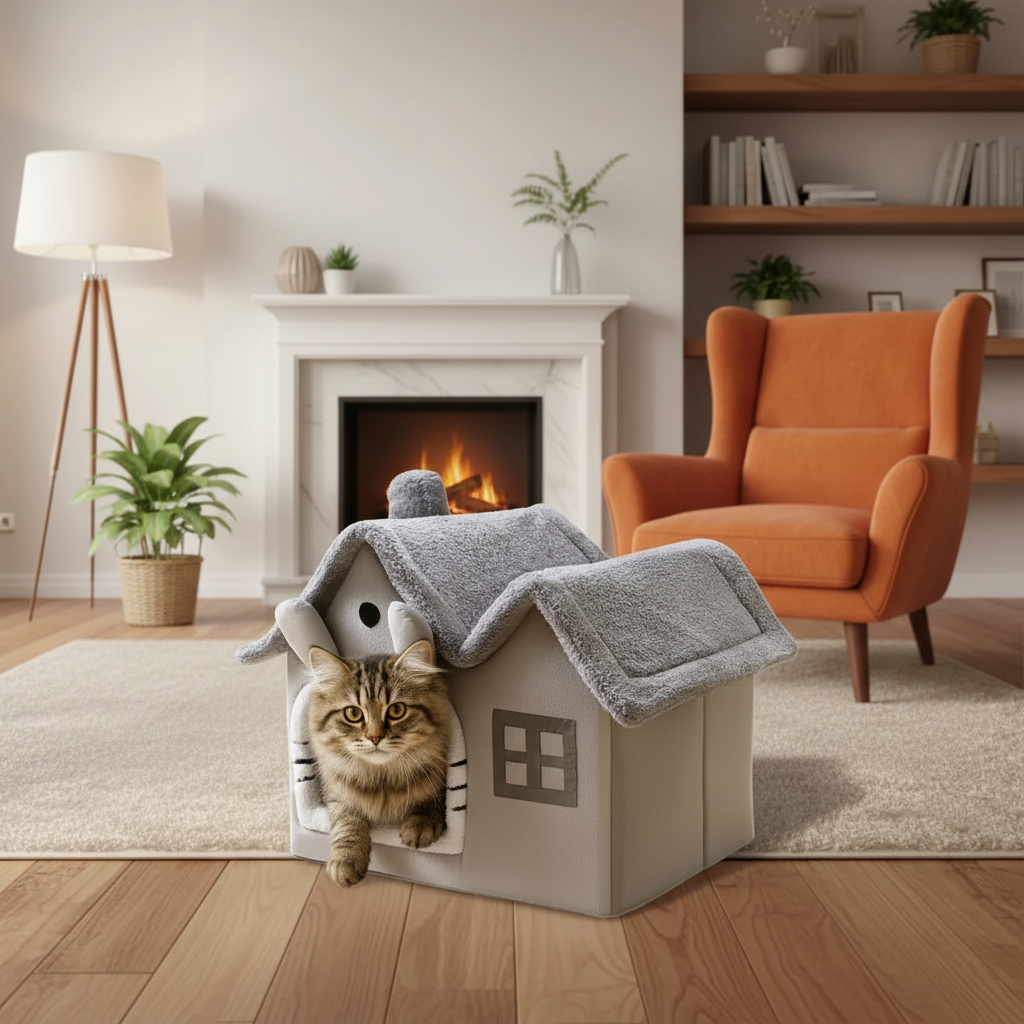 Foldable Cave Cat Nest - Fond orange