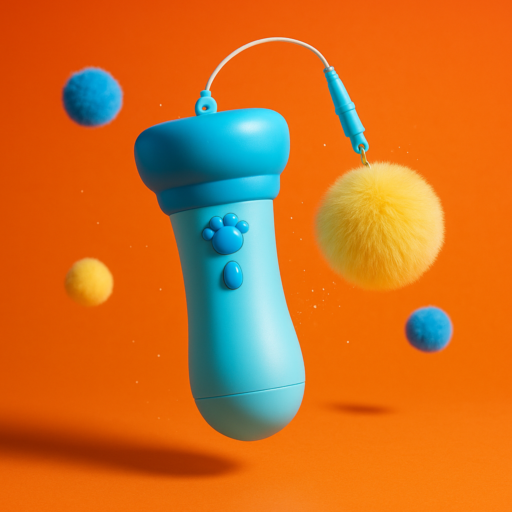 Electric Cat Wand Toy with Soft Pom-Pom Balls Interactive Teaser